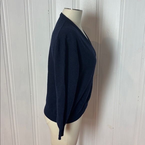 Midnight Blue Pure Virgin Wool V-Neck Jumper — Made in Italy - Size S estimated - Picture 2 of 6